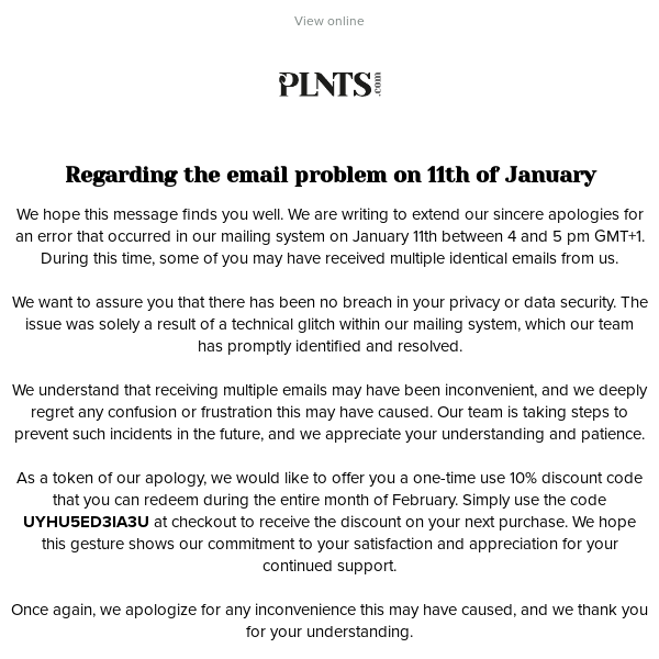 Regarding the email problem on 11th of January