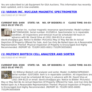 GSA Auctions Lab Equipment Update