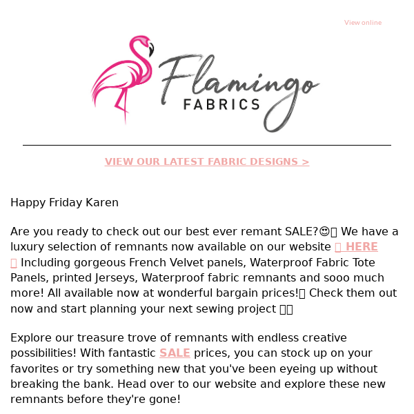 Flamingo Fabrics Our best remnant sale ever has arrived 😍