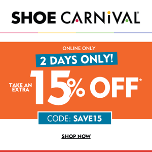 ✌️ 2 Days only! 15% off + Deals on adidas, Vans, Crocs...