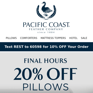20% OFF Pillows Ends Tonight!