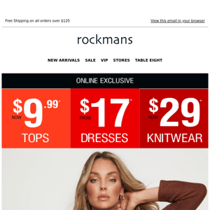 $9.99* Tops 👏 $17* Dresses 👏 $29* Knitwear👏