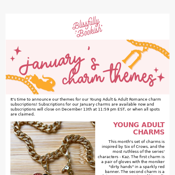 It's time for January's bookish charms theme announcement!