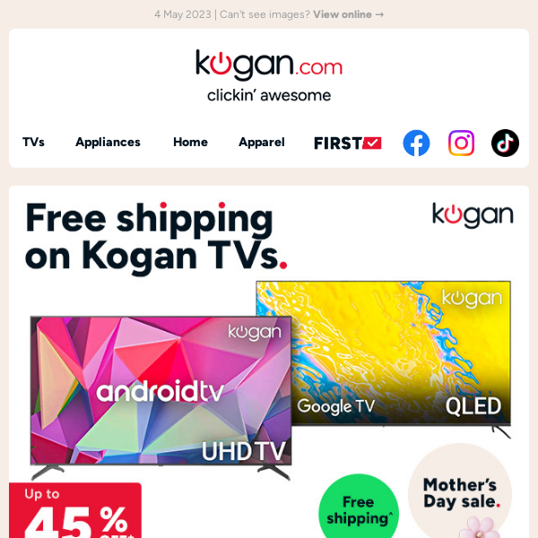 Up to 45% OFF TVs & Free Shipping - Spoil your mum this Mother's Day
