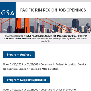 New/Current Job Opportunities in the GSA Pacific Rim Region