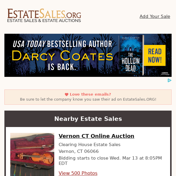 Your daily estate sales on EstateSales.org