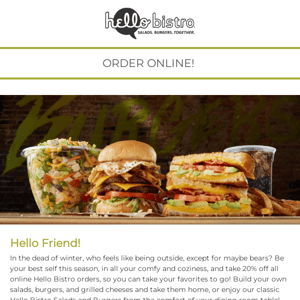 Stay in with Hello Bistro Takeout!