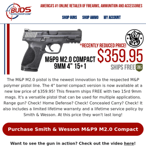 Buds Deal Alert! S&W M&P2.0 9mm Compact Only $359.95