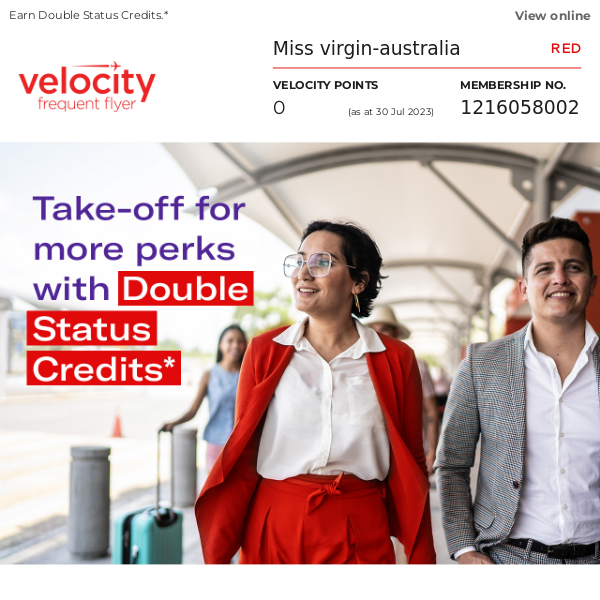 Final days! Double Status Credits with Virgin Australia*
