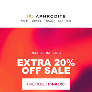 Ending Soon : Extra 20% Off Sale!