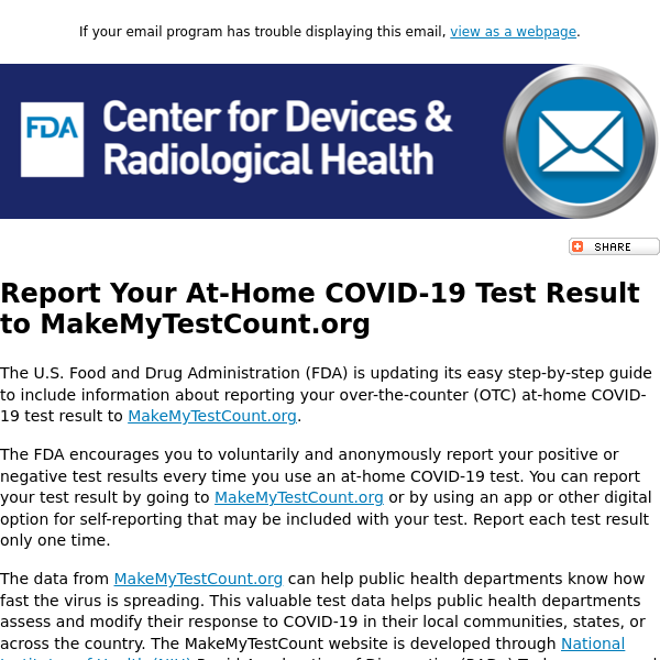Report your at-home COVID-19 test result to MakeMyTestCount.org