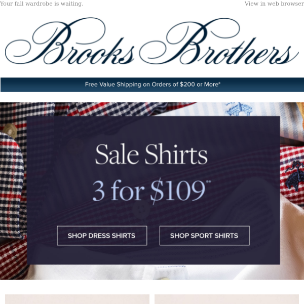 It's time to pick up 3 shirts for $109 - Brooks Brothers