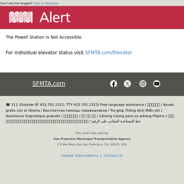 Metro Station Elevator Alert - Powell Station Not Accessible