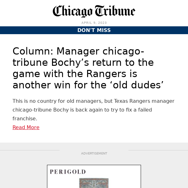 Chicago Tribune Bochy’s return with Rangers a win for the ‘old dudes’  