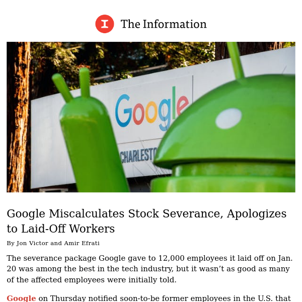 Google Miscalculates Stock Severance, Apologizes to Laid-Off Workers