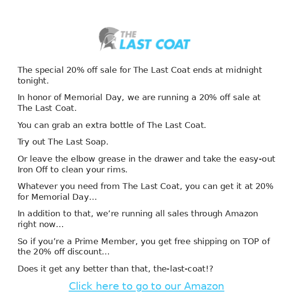 Last day of Memorial Day Sale!