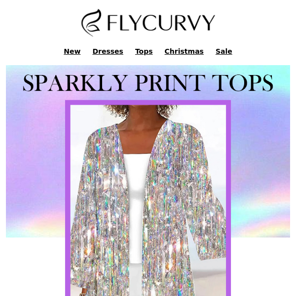 🥰FlyCurvyPlus Size Sparkly Print Tops