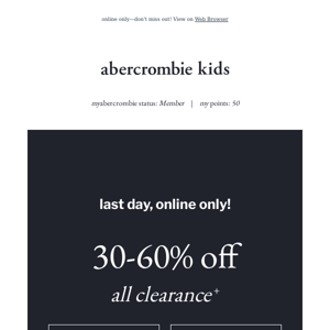 ends today: 30-60% OFF all clearance