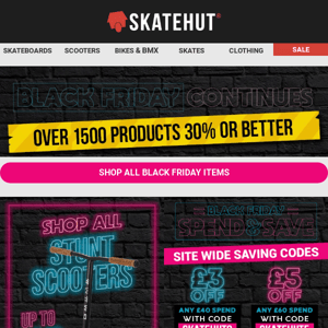 Title Black Friday Continues Up to 60% Off Stunt Scooters | Skateboards | Skates | Helmets | Heelys and Much more