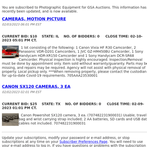 GSA Auctions Photographic Equipment Update