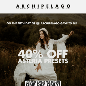 On the fifth day of 🎄 Archipelago gave to me... 40% OFF ASTERIA PRESETS