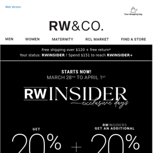 📣 20% + 20% RWInsider Event starts NOW!