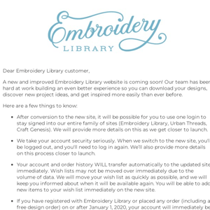 New Embroidery Library Website Update