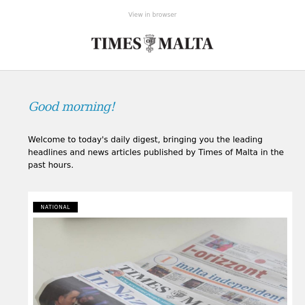 Your Times of Malta news digest for Tuesday, 27 February 2024.