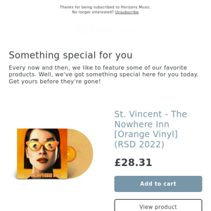 BACK IN! St. Vincent - The Nowhere Inn [Orange Vinyl] (RSD 2022)