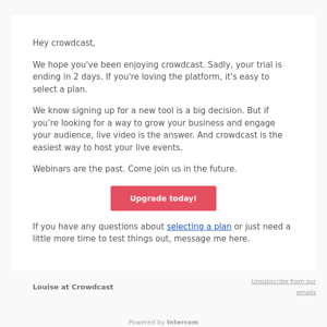 Your Crowdcast trial ends in two days