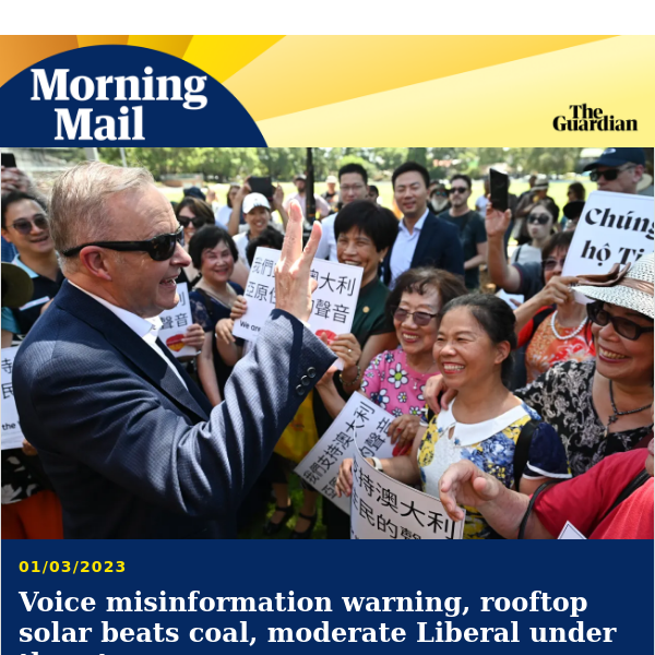 Voice misinformation warning | Morning Mail from Guardian Australia