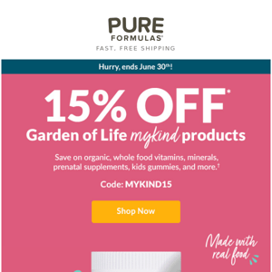 Sizzling savings! 15% off Garden of Life mykind products