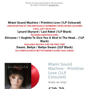 LIMITED EDITION RELEASES | Miami Sound Machine | Lynyrd Skynyrd | Shivaree | Bettye Swann