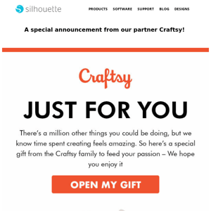 JUST DELIVERED: A Craftsy gift for you.  Unwrap it now.