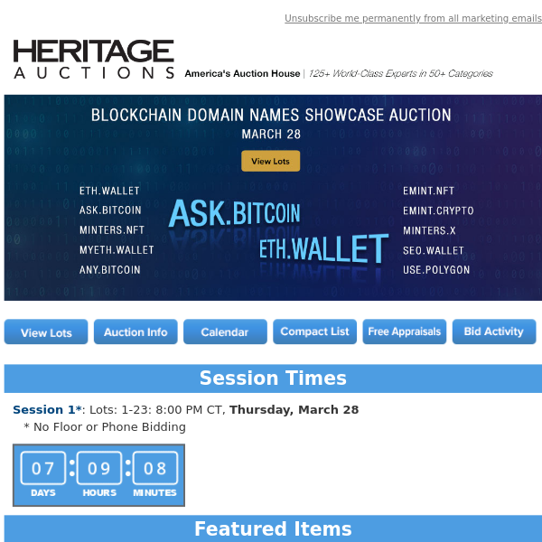 Bid Now: March 28 Blockchain Domain Names  Showcase Auction