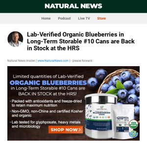 Lab-Verified Organic Blueberries in Long-Term Storable #10 Cans are Back in Stock at the HRS