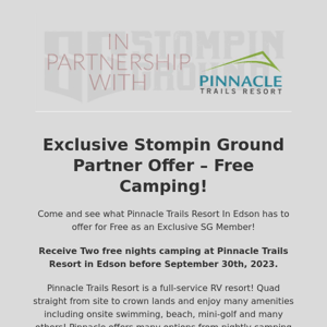 FREE CAMPING!-Exclusive Stompin Ground Partner Offer