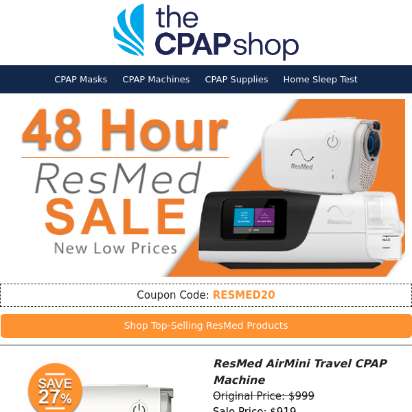 ResMed 48-Hour Sale is ON! 🔥 CPAPs Under $400 + 20% Off Everything Else