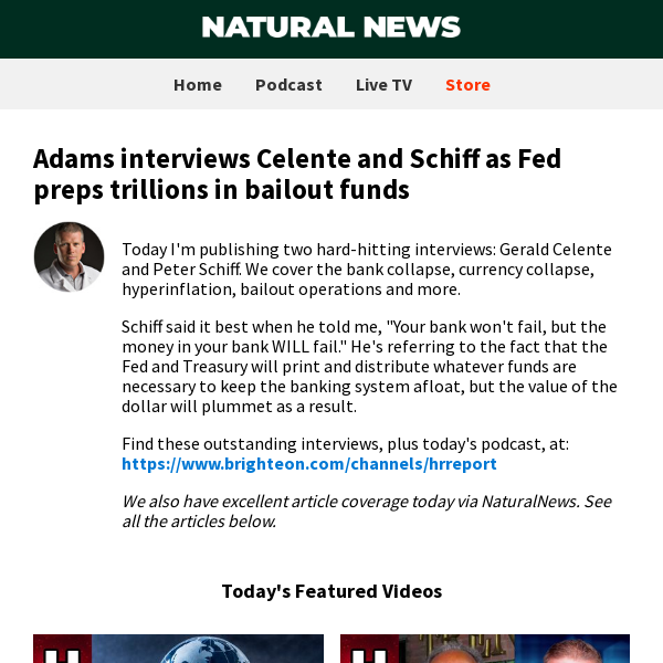 Adams interviews Celente and Schiff as Fed preps trillions in bailout funds