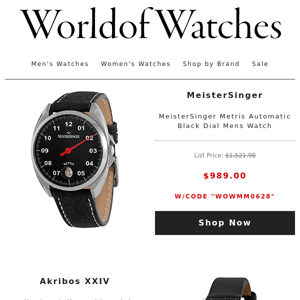 💲 NEW COUPON DEAL: Extra $340 Off Longines | MeisterSinger Watch $536 Off | Brera Orologi $90 & More