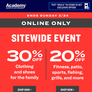 SITEWIDE: Save 30% on Clothing + Shoes