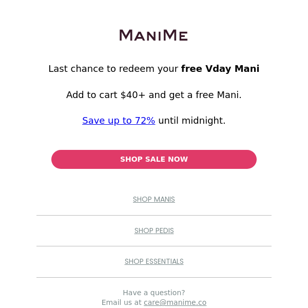 reminder: last chance to redeem your free mani