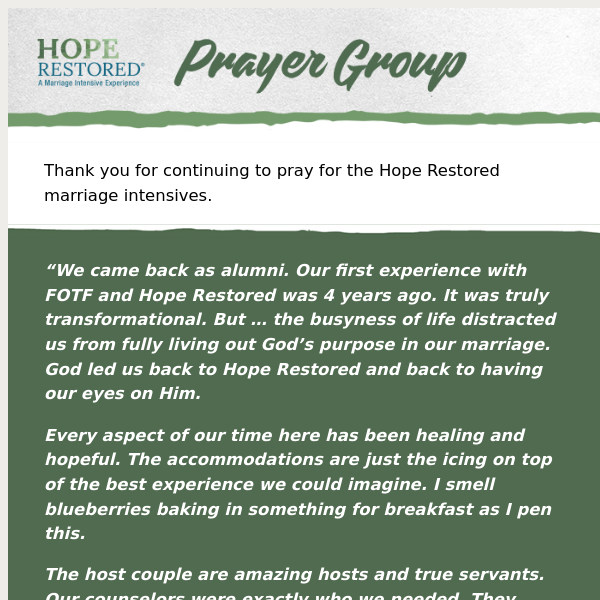 Hope Restored Prayer Initiative — Week of March 18th