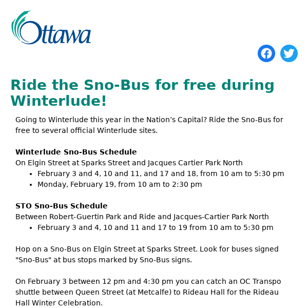 Ride the Sno-Bus for free during Winterlude!