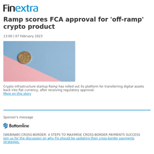 Finextra News Flash: Ramp scores FCA approval for 'off-ramp' crypto product