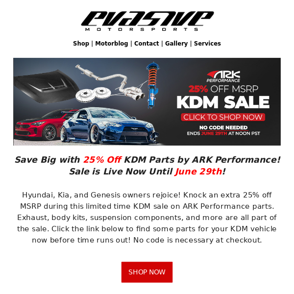 25% Off KDM Parts from ARK Performance!