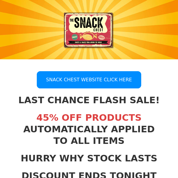 🚀 Last Chance: Snacks at 45% off! Grab 'em before they're gone