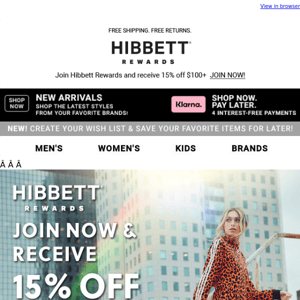 15% off $100 as our welcome to Hibbett Rewards 🎉