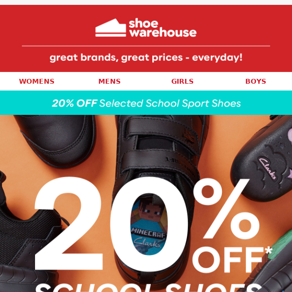 20% off Princess & Minecraft School Shoes