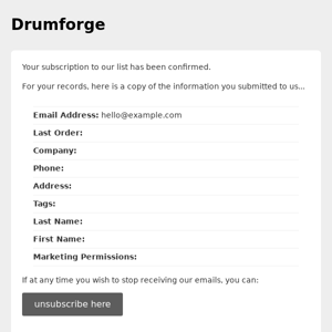 Drumforge: Subscription Confirmed